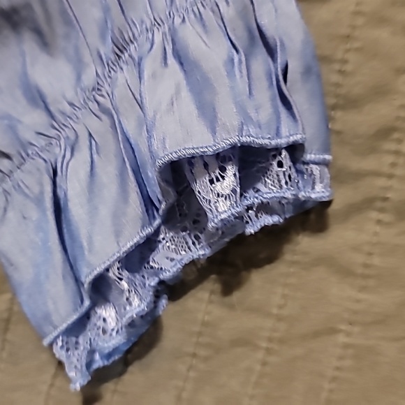 Victorian style short sleeve blue women's size medium blouse - Picture 7 of 9